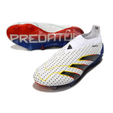 Chuteira Campo Adidas Predator 30 Elite Sem Cadarço FG Branca, Azul e Laranja